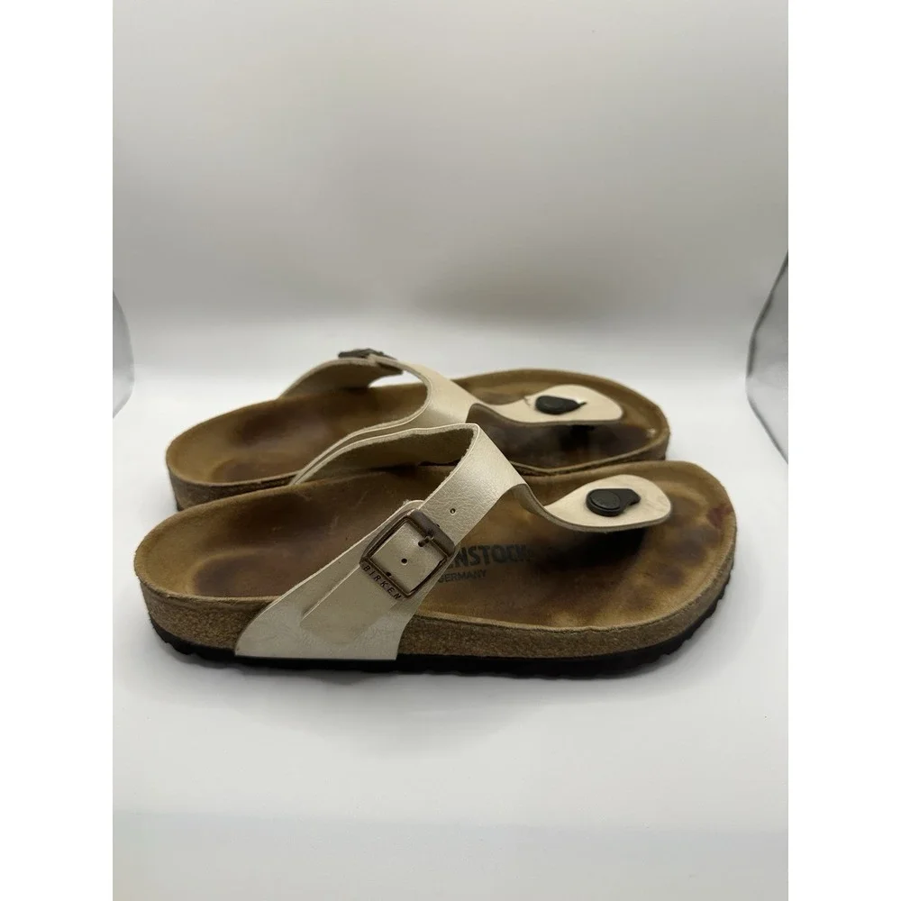 Birkenstock Gizeh Womens 38 US 7 Pearl White Birko Flor T Strap‎ Thong Sandals